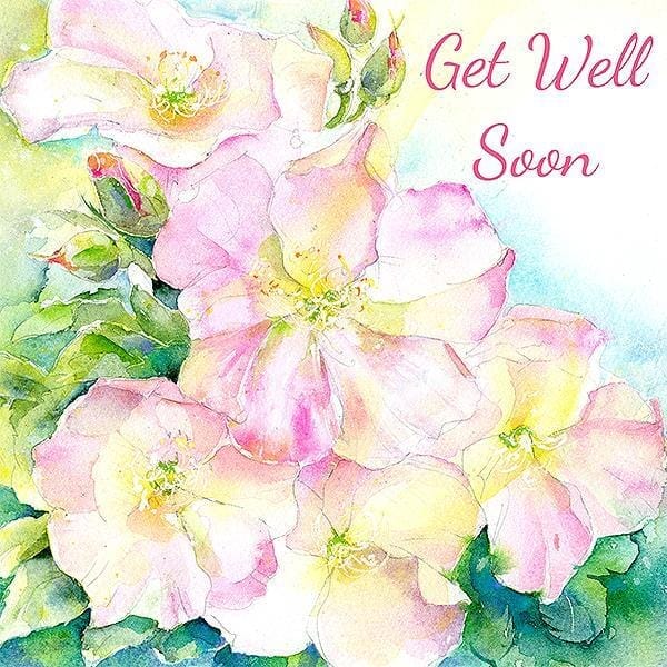 Get Well Soon Pink Roses Greeting Card, designed by artist Sheila Gill