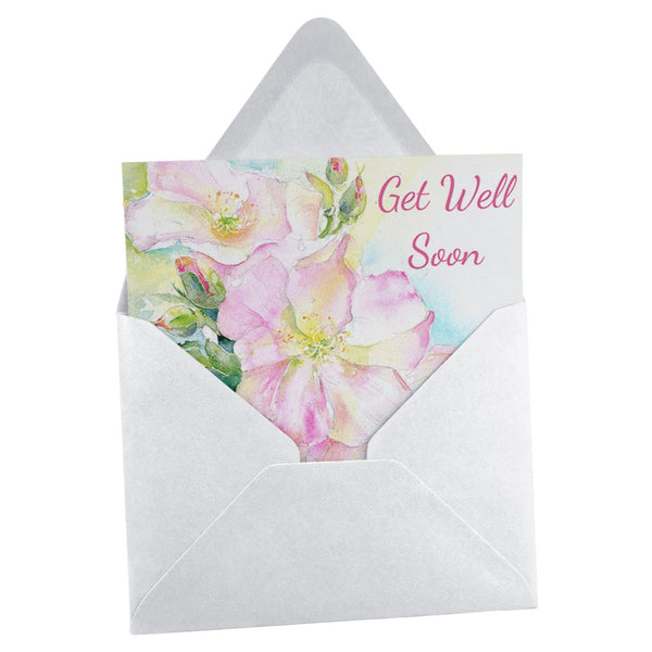 Get Well Soon Pink Roses Greeting Card, designed by artist Sheila Gill