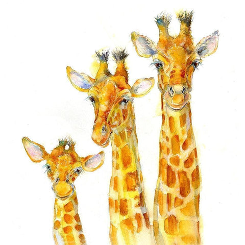 Giraffe family greeting card designed by artist Sheila Gill