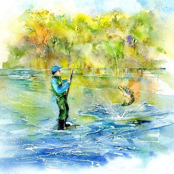 Fishing Greeting Card designed by artist Sheila Gill