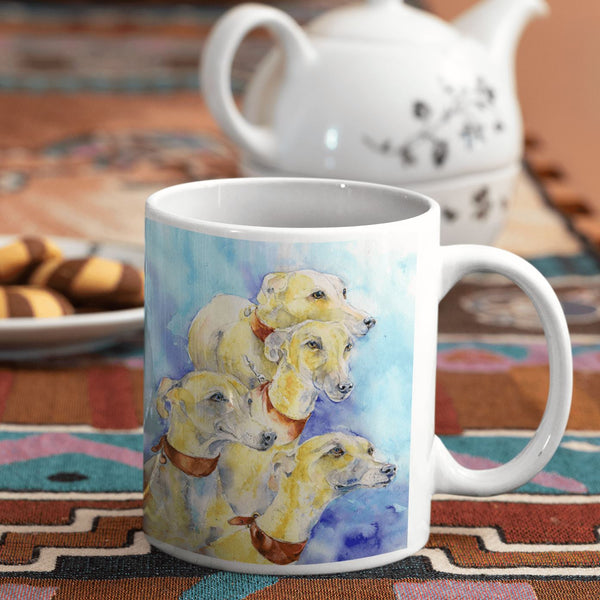 Dogs Greyhounds Ceramic Mug designed by artist Sheila Gill
