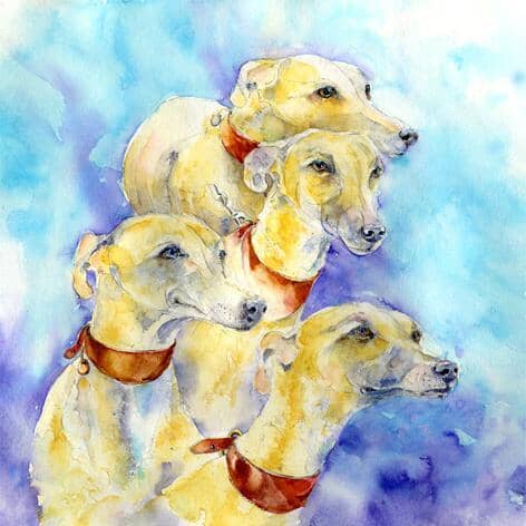 Greyhounds Dog Art Print designed by artist Sheila Gill
