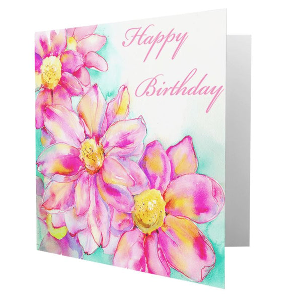 Happy Birthday Pink Daisy Greeting Card designed by artist Sheila Gill