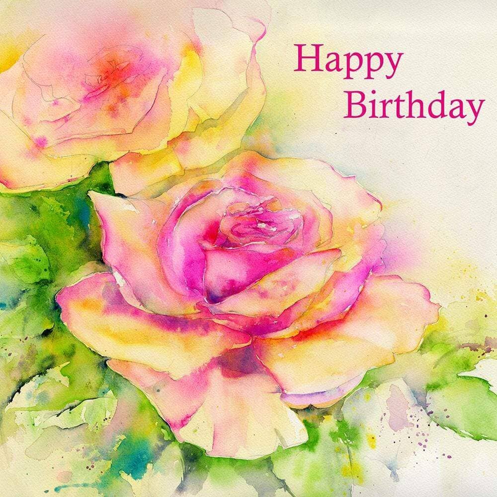 Happy Birthday Pink Rose Card designed by artist Sheila Gill