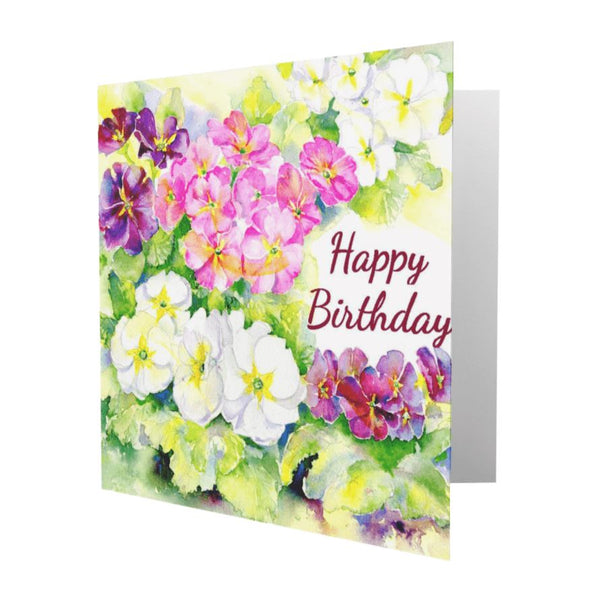 Happy Birthday Polyanthus Flower Card designed by artist Sheila Gill