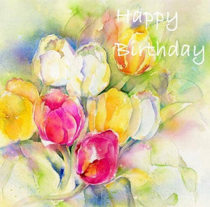 Happy Birthday Tulips Greeting Card designed by artist Sheila Gill