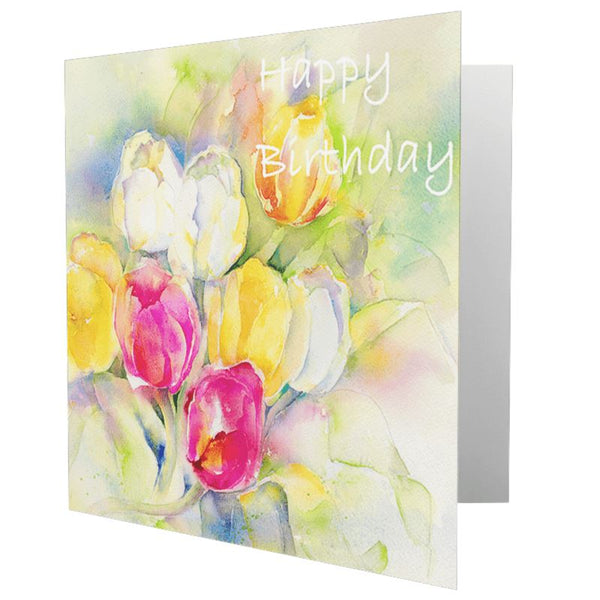 Happy Birthday Tulips Greeting Card designed by artist Sheila Gill