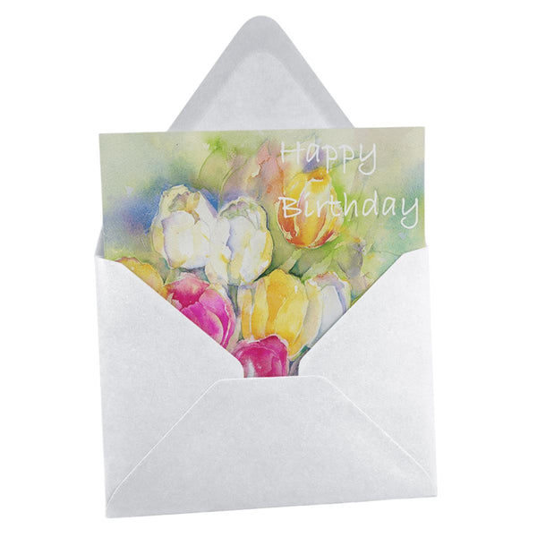 Happy Birthday Tulips Greeting Card designed by artist Sheila Gill