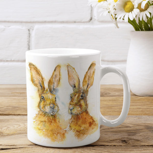 Hares Ceramic Mug designed by artist Sheila Gill
