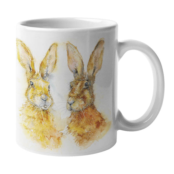 Brown Hares Ceramic Mug designed by artist Sheila Gill

