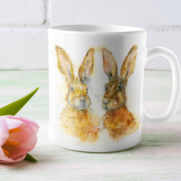 Wild Brown Hares Ceramic Mug designed by artist Sheila Gill