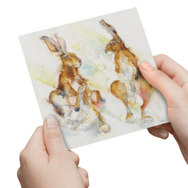 Hares Greeting Card designed by artist Sheila Gill