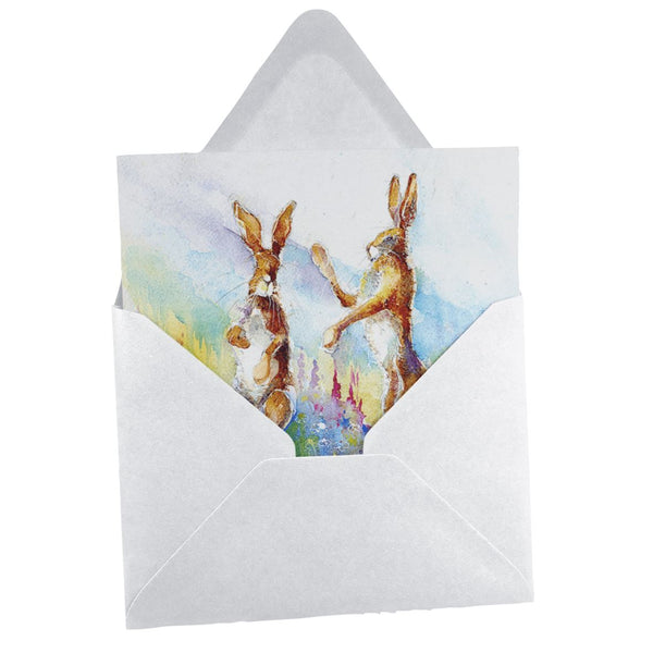 Hares Greeting Card designed by artist Sheila Gill