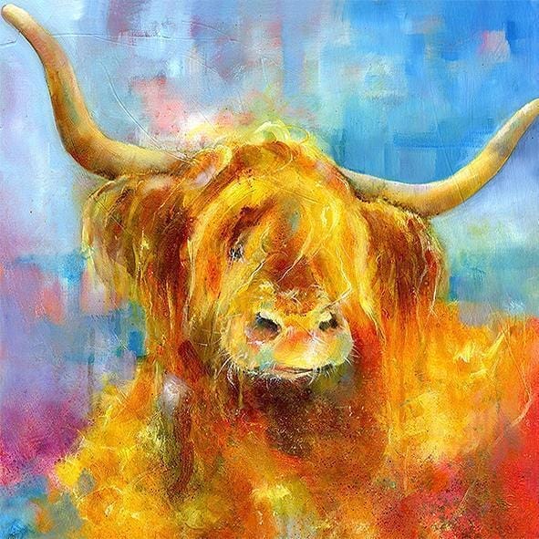 Highland Cow Art Picture Angus the Highland cow oil painting designed by artist Sheila Gill

