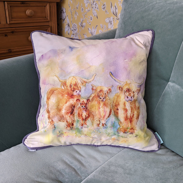 Complete with Synthetic Pad Highland Cows Cushion Sheila Gill Fine Art