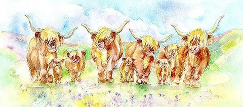 Highland Cows Art Picture Watercolour painted by artist Sheila Gill
