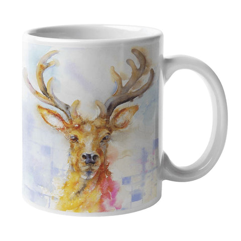 Scottish wild Highland Red Stag Ceramic Mug designed by artist Sheila Gill
