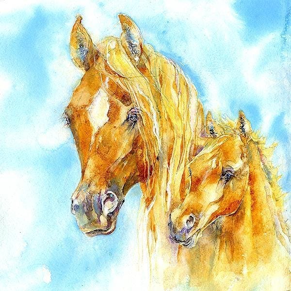 Horse Mare and Foal Greeting Card designed by artist Sheila Gill