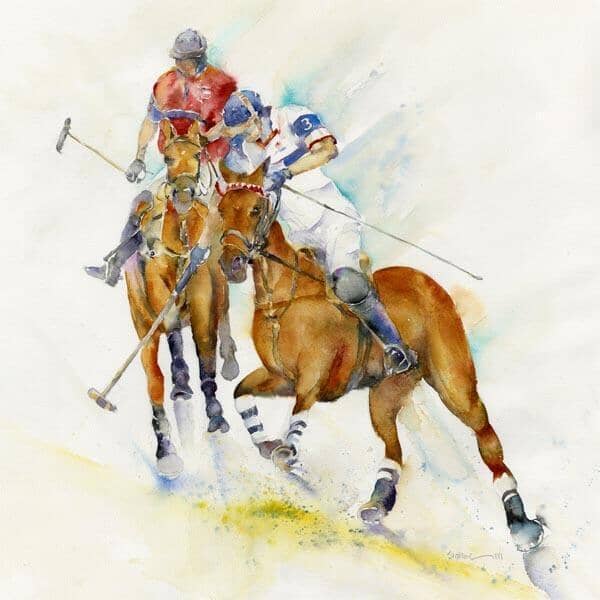 Horse Polo Greeting Card designed by artist Sheila Gill