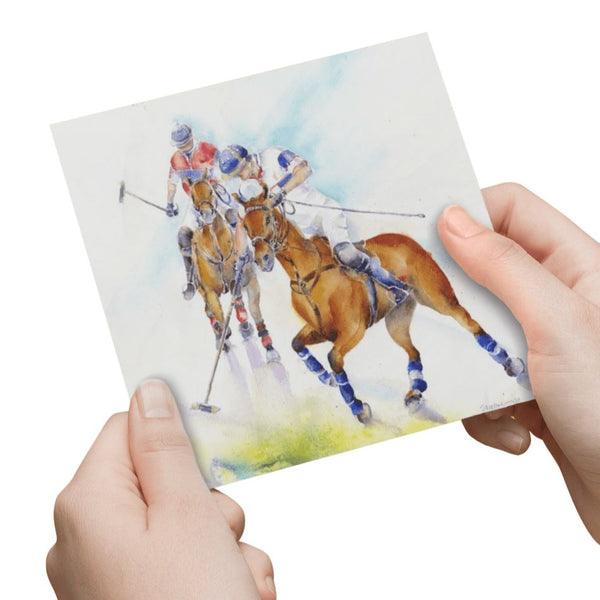 Horse Polo Greeting Card designed by artist Sheila Gill