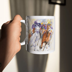 Horse Racing Equine Ceramic Mug designed by artist Sheila Gill
