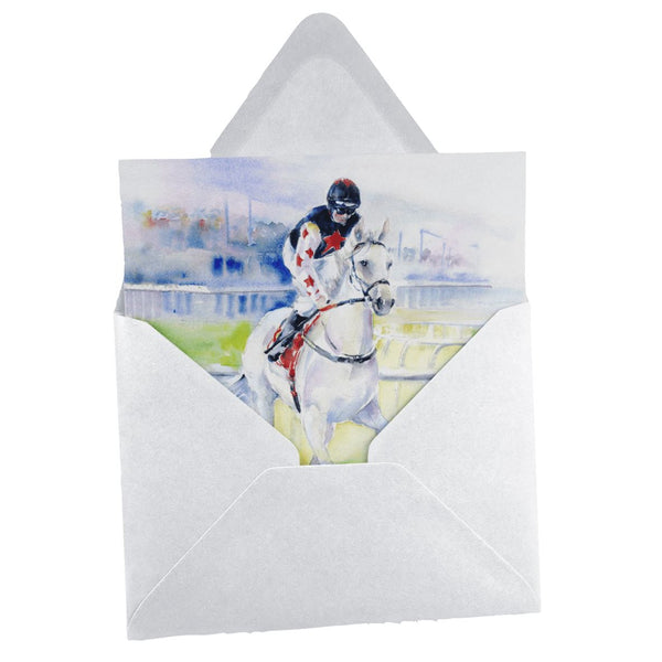 Horse Racing Birthday Greeting Card designed by artist Sheila Gill