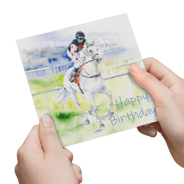 Horse Racing Birthday Greeting Card designed by artist Sheila Gill