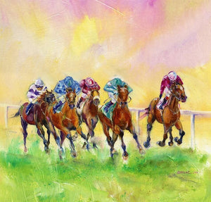 Horse Racing Greeting Card designed by artist Sheila Gill