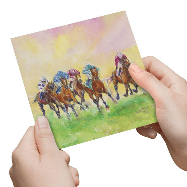 Horse Racing Greeting Card designed by artist Sheila Gill