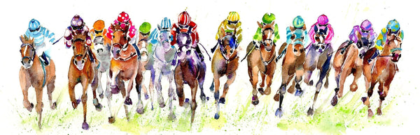 Horse Racing Video watercolour painting by artist Sheila Gill