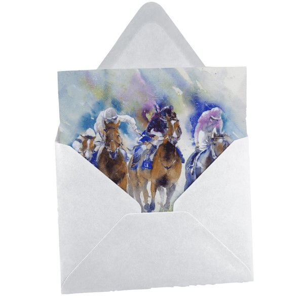 Horse Racing Greeting Card The Final Furlong designed by artist Sheila Gill