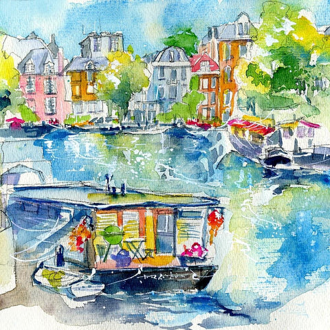Amsterdam Houseboats Greeting Card designed by artist Sheila Gill
