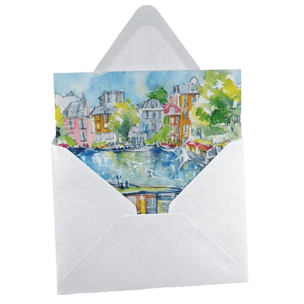 Amsterdam Houseboats Greeting Card designed by artist Sheila Gill