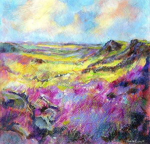 Peak District Heather - Derbyshire Watercolour Landscape Art Print designed by artist Sheila Gill
