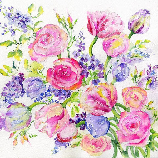 Lilac and Tulips Greeting Card designed by artist Sheila Gill

