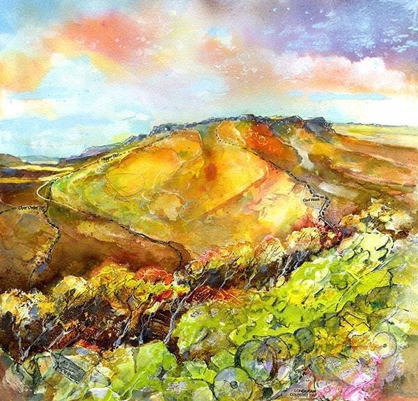 Longshaw to Higger Tor, The Peak District Landscape Watercolour Art Print by artist Sheila Gill

