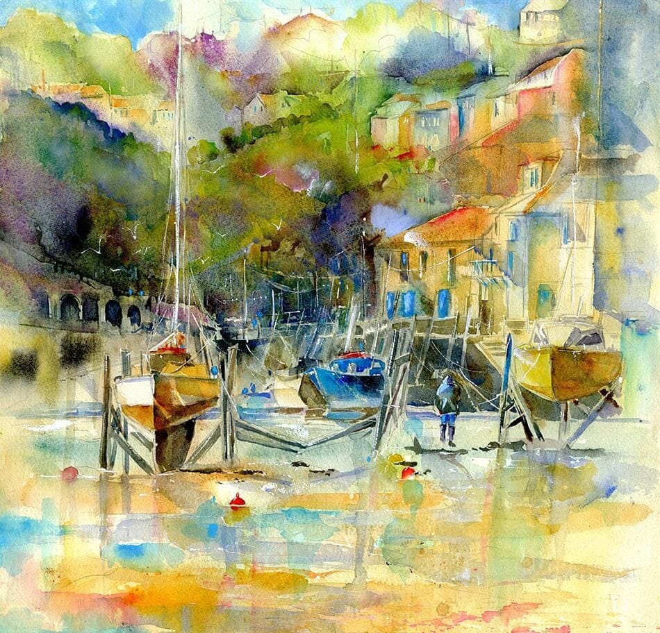Looe Harbour, Cornwall Art Print designed by artist Sheila Gill
