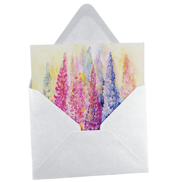 Lupins Greeting Card designed by artist Sheila Gill