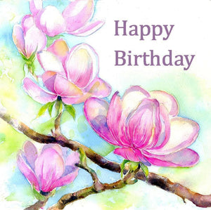 Magnolia Happy Birthday Card designed by artist Sheila Gill
