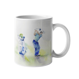 Mens Golf Ceramic Mug designed by artist Sheila Gill