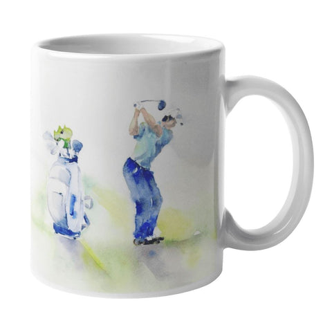 Mens Golfing Game Ceramic Mug designed by artist Sheila Gill
