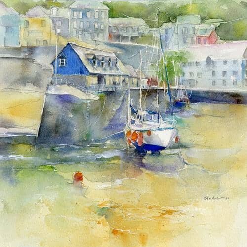 Mevagissey Harbour, Cornwall Greeting Card designed by artist Sheila Gill
