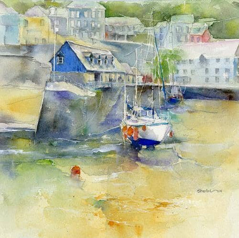 Mevagissey Harbour, Cornwall Greeting Card designed by artist Sheila Gill
