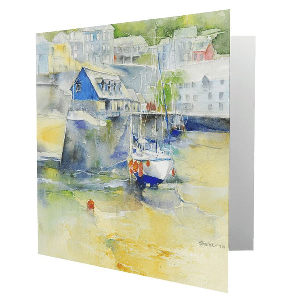 Mevagissey Harbour, Cornwall Greeting Card designed by artist Sheila Gill