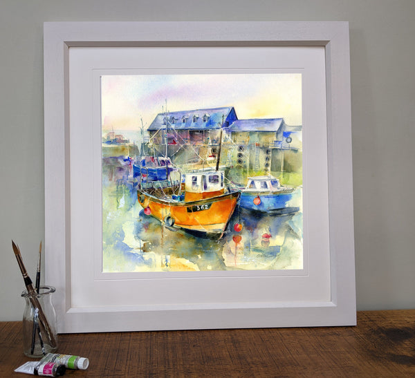 Mevagissey Harbour, Cornwall Art Print designed by artist Sheila Gill