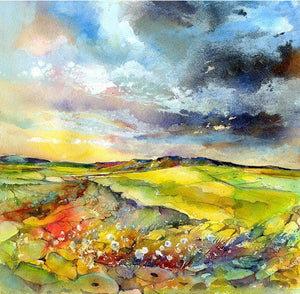 Millstones to Higger Tor Derbyshire Watercolour Landscape Art Print designed by artist Sheila Gill
