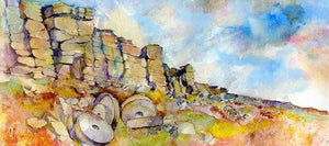 Stanage Edge Millstones,Derbyshire watercolour landscape Art Print by artist Sheila Gill
