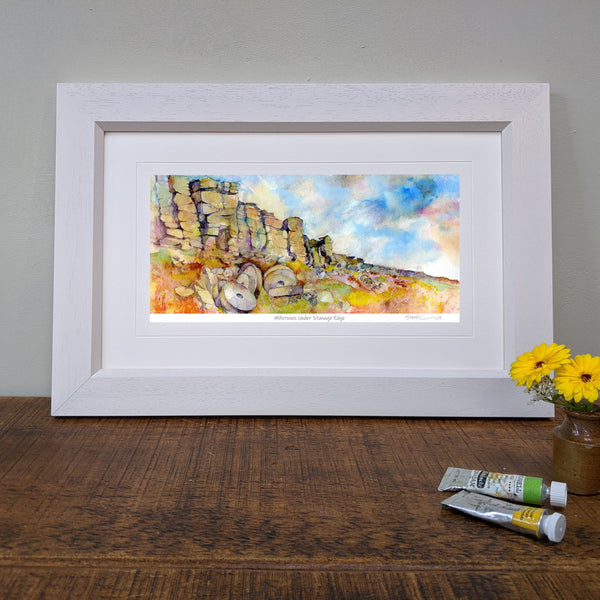 Stanage Edge Millstones, Framed Peak District Landscape Art Print designed by artist Sheila Gill