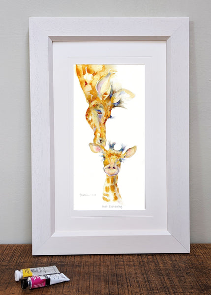 Mum and Baby Giraffe Art Picture framed nursery decoration designed by artist Sheila Gill
