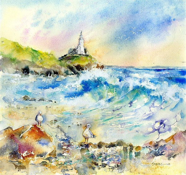 Mumbles Lighthouse Greeting Card designed by artist Sheila Gill
